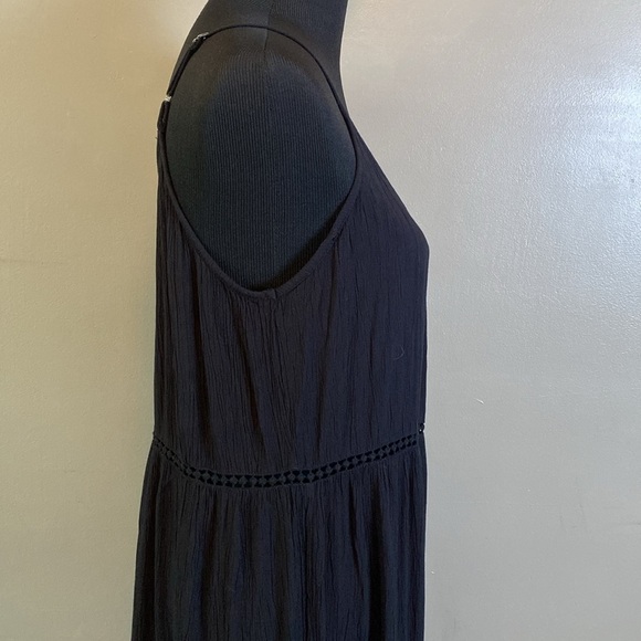VENUS Black Gauze Maxi Dress Tiered w Open Lace Between Adjustable Straps L NWOT - Picture 5 of 11